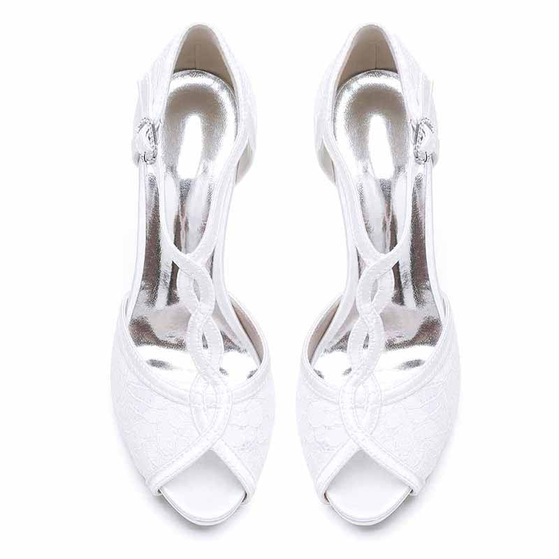 3.94" Satin Bridal Shoes For Wedding Lace Sandals Peep Toe Stiletto