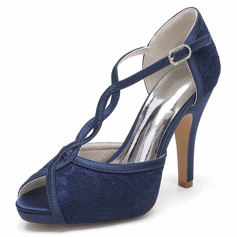 3.94" Satin Bridal Shoes For Wedding Lace Sandals Peep Toe Stiletto
