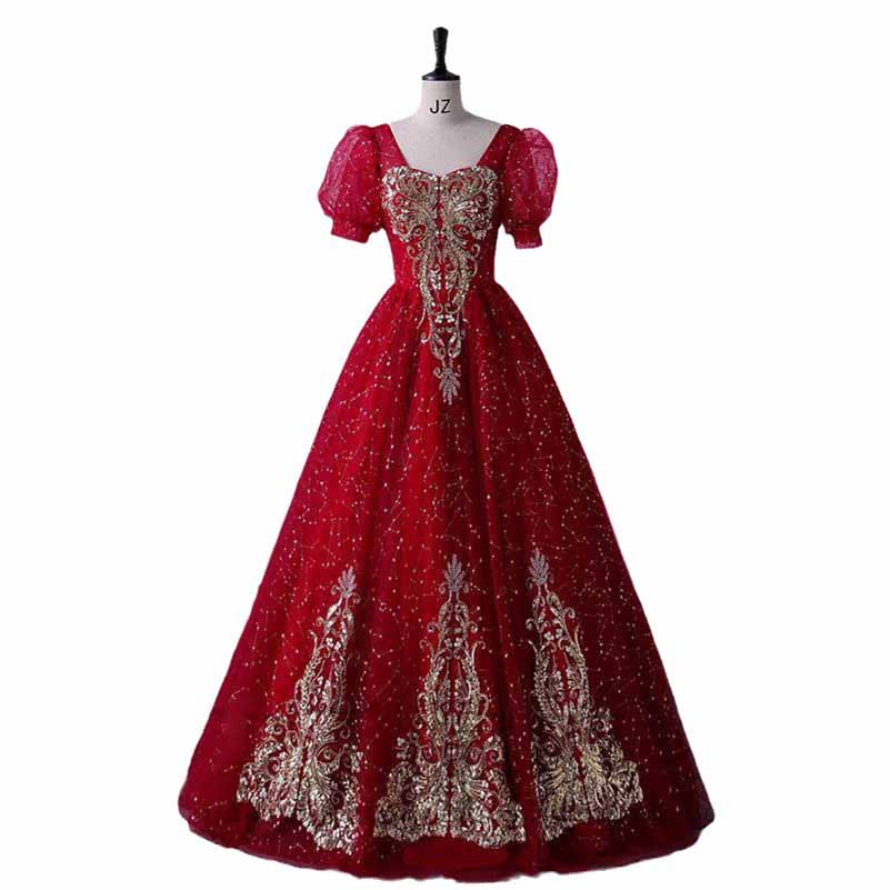 Burgundy Sequin Lace Quinceanera Dress Evening Prom Gown