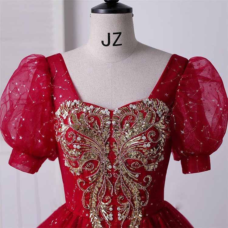 Burgundy Sequin Lace Quinceanera Dress Evening Prom Gown