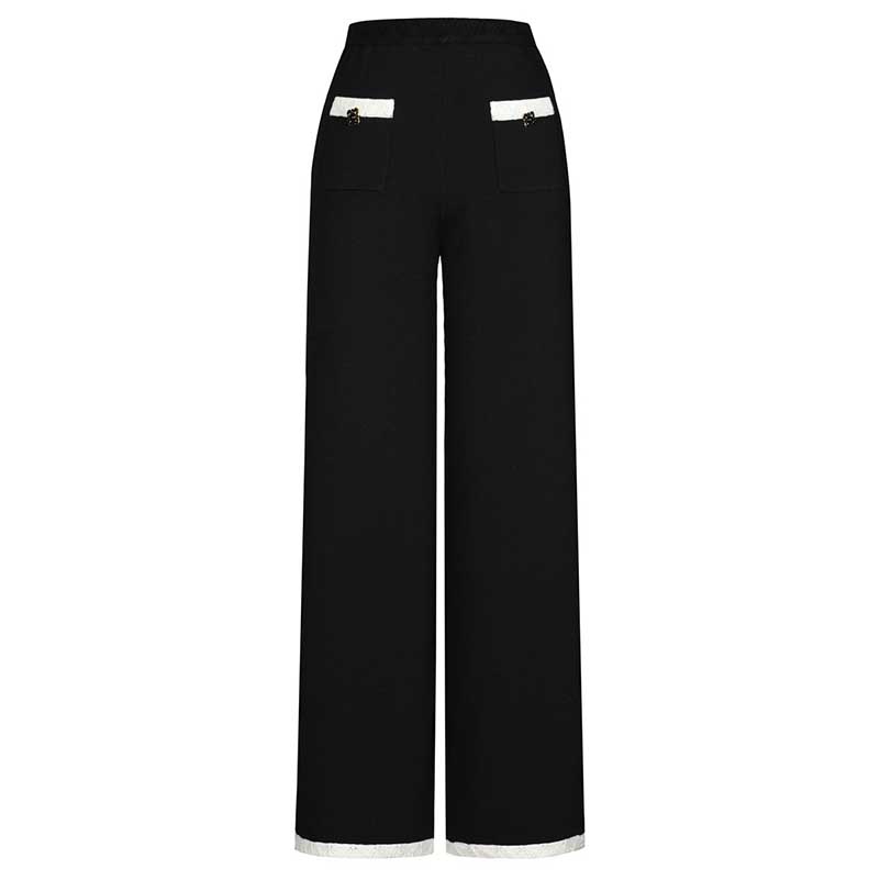 Wide-Leg Pantsuit Black Round-Neck Suit