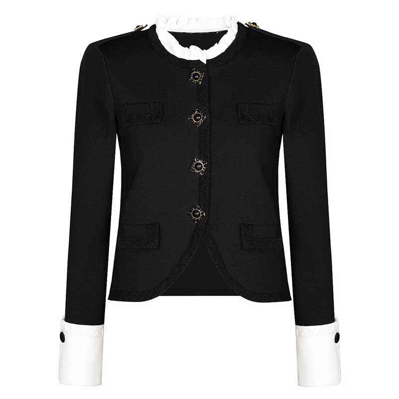 Wide-Leg Pantsuit Black Round-Neck Suit
