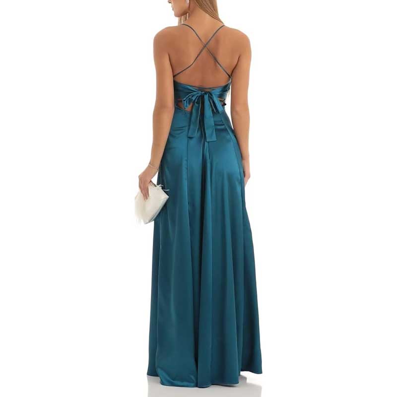 Long Satin Prom Dress with Spaghetti Straps Sleek, Sexy Ball Gown