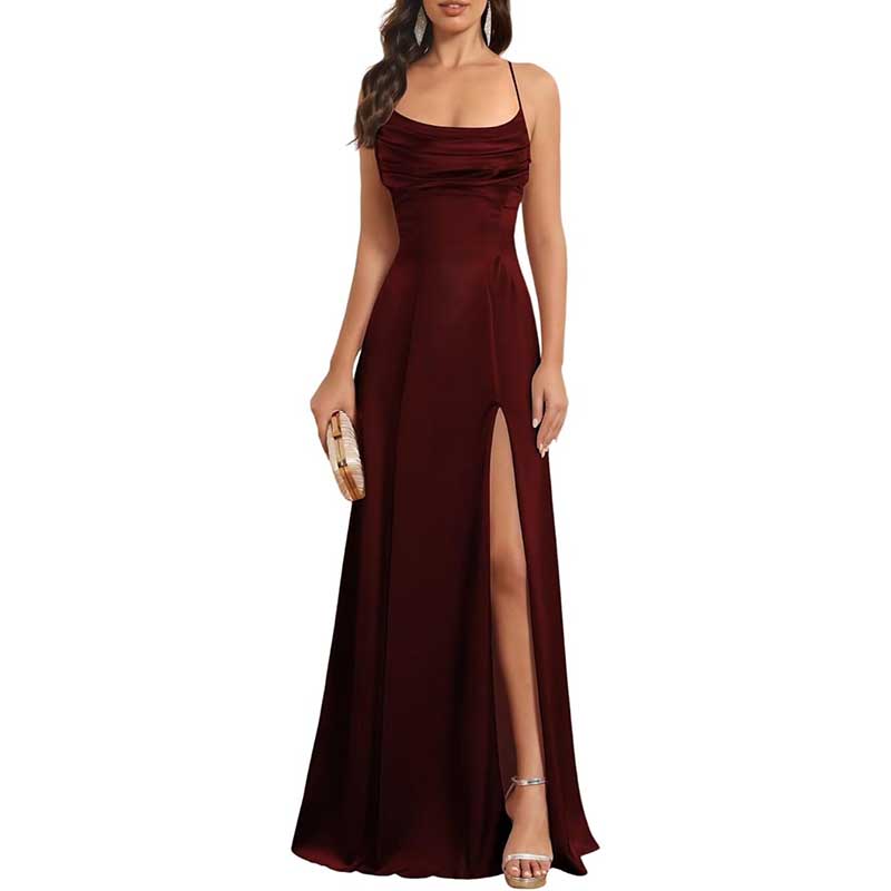 Long Satin Prom Dress with Spaghetti Straps Sleek, Sexy Ball Gown