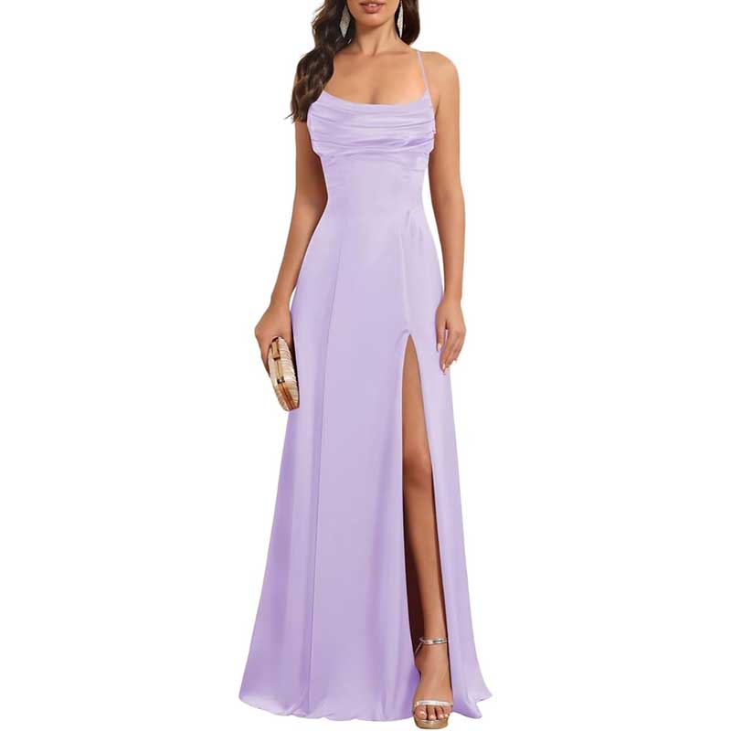 Long Satin Prom Dress with Spaghetti Straps Sleek, Sexy Ball Gown