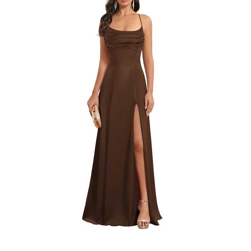 Long Satin Prom Dress with Spaghetti Straps Sleek, Sexy Ball Gown
