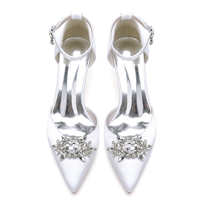 Wedding Shoes Satin Chunky Heel Crystal Detail Ankle Strap Dress Shoes