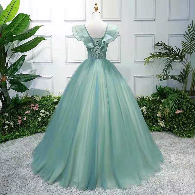 Sage Green Prom Dress Flying Sleeve Evening Ball Gown Dress
