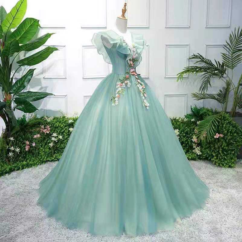 Sage Green Prom Dress Flying Sleeve Evening Ball Gown Dress