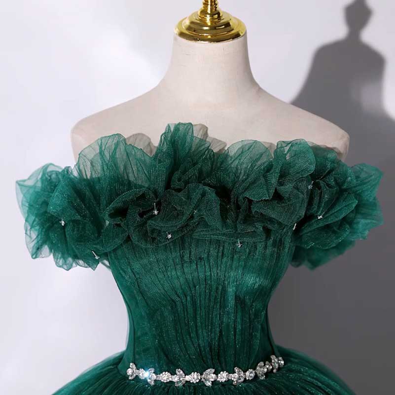 Custom Made Off-shoulder Emerald Green Ball Gown With Flowy Skirt