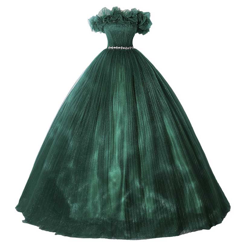 Custom Made Off-shoulder Emerald Green Ball Gown With Flowy Skirt