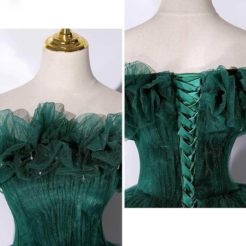 Custom Made Off-shoulder Emerald Green Ball Gown With Flowy Skirt