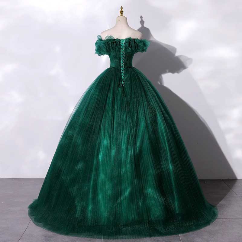 Custom Made Off-shoulder Emerald Green Ball Gown With Flowy Skirt