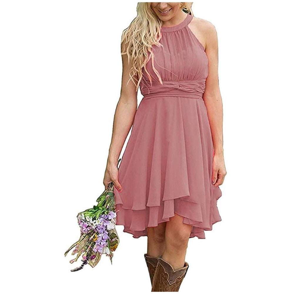 Western Wedding Guest Dress Chiffon Knee Length Bridesmaid Dress