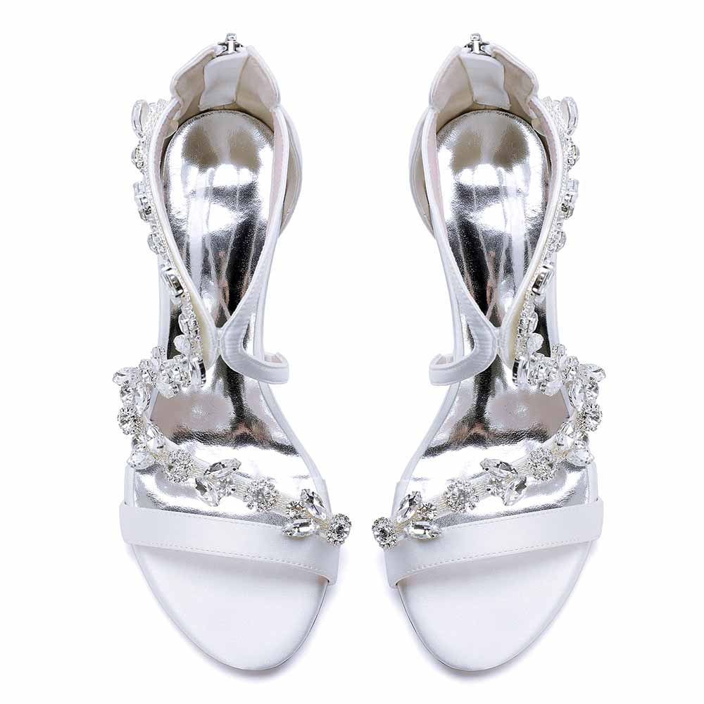 Dress Sandals Chunky Heel Open Toe Bridal Heels Crystal Crossing Straps Shoes