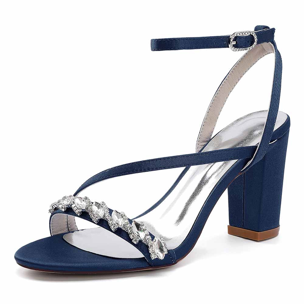 Dress Sandals Chunky Heel Wedding Heels Ankle Straps Shoes With Pearls