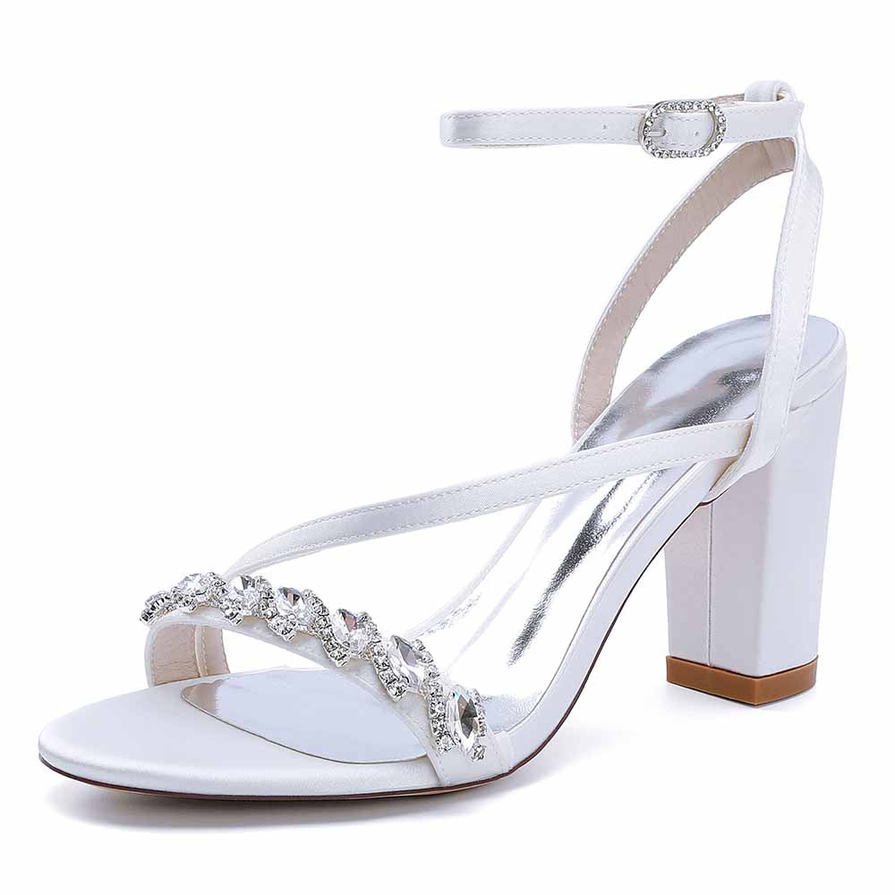 Dress Sandals Chunky Heel Wedding Heels Ankle Straps Shoes With Pearls