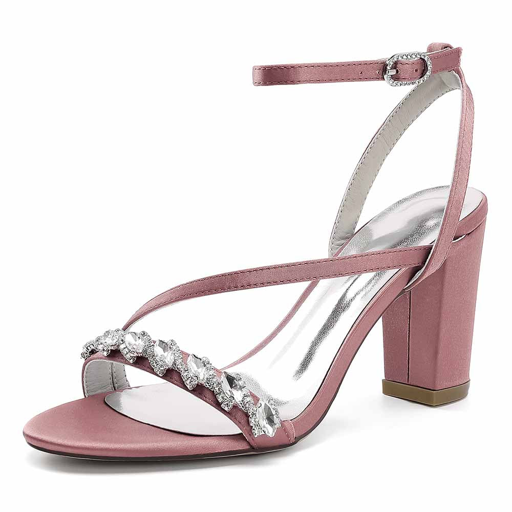 Dress Sandals Chunky Heel Wedding Heels Ankle Straps Shoes With Pearls