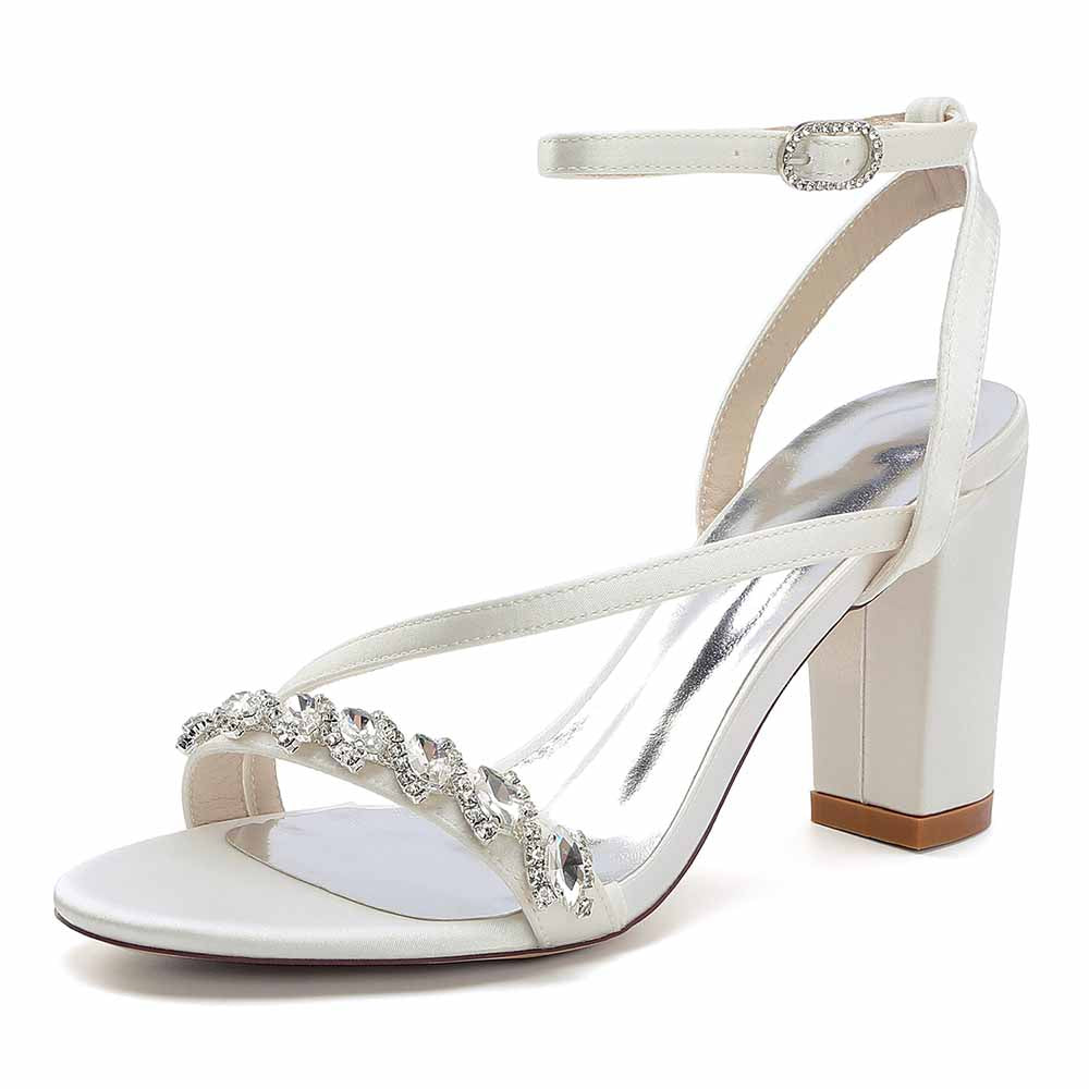 Dress Sandals Chunky Heel Wedding Heels Ankle Straps Shoes With Pearls