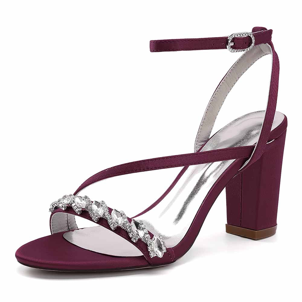 Dress Sandals Chunky Heel Wedding Heels Ankle Straps Shoes With Pearls