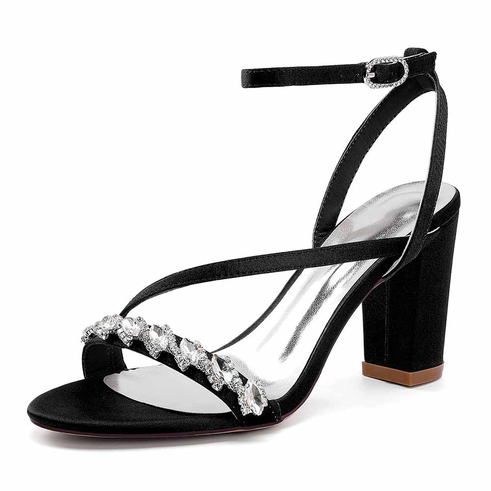 Dress Sandals Chunky Heel Wedding Heels Ankle Straps Shoes With Pearls
