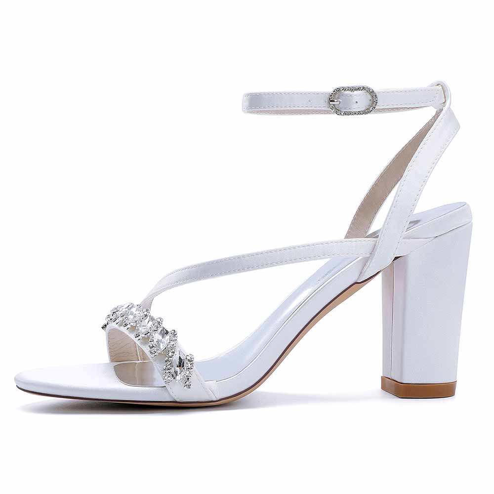 Dress Sandals Chunky Heel Wedding Heels Ankle Straps Shoes With Pearls