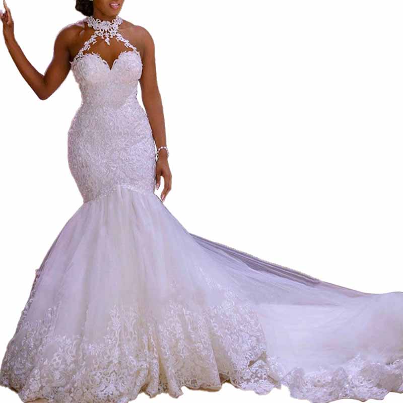 Lace Vintage Beaded Wedding Dress Mermaid Bridal Dress