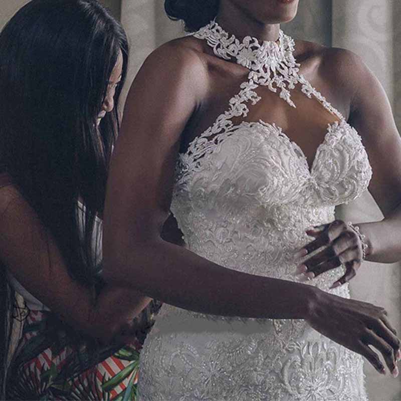 Lace Vintage Beaded Wedding Dress Mermaid Bridal Dress
