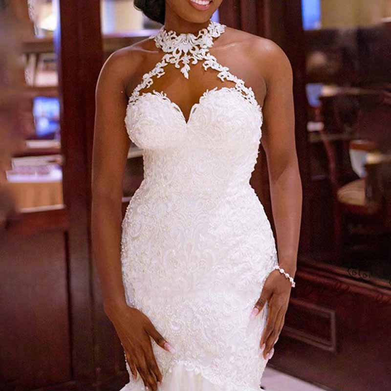 Lace Vintage Beaded Wedding Dress Mermaid Bridal Dress