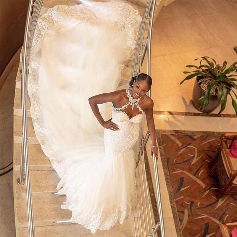 Lace Vintage Beaded Wedding Dress Mermaid Bridal Dress