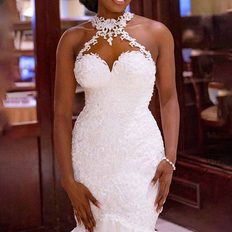 Lace Vintage Beaded Wedding Dress Mermaid Bridal Dress