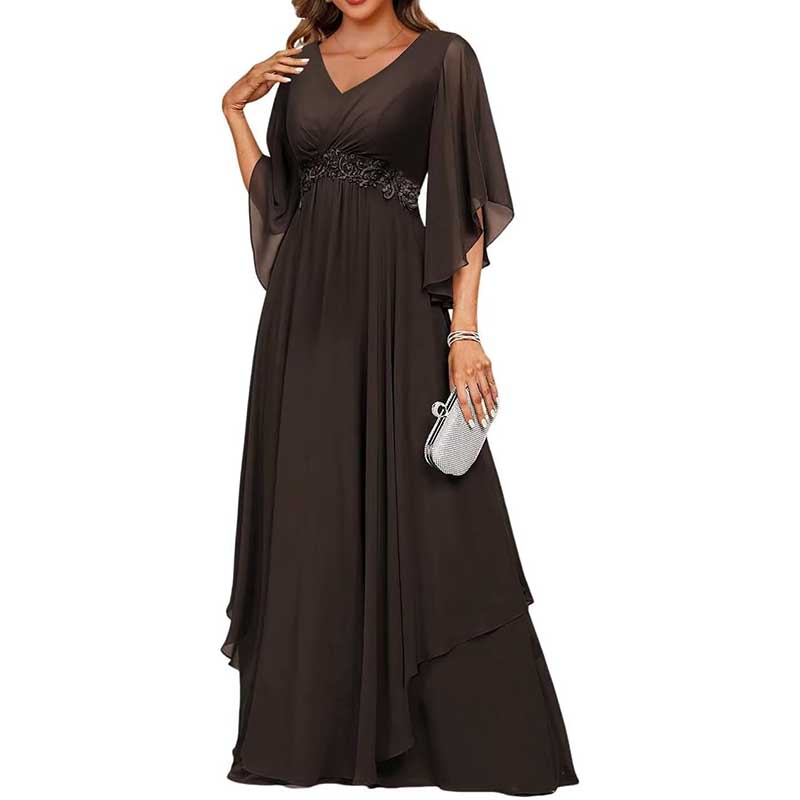 V-Neck Long Chiffon Bridesmaid Dress Breathable, Lightweight & Timeless