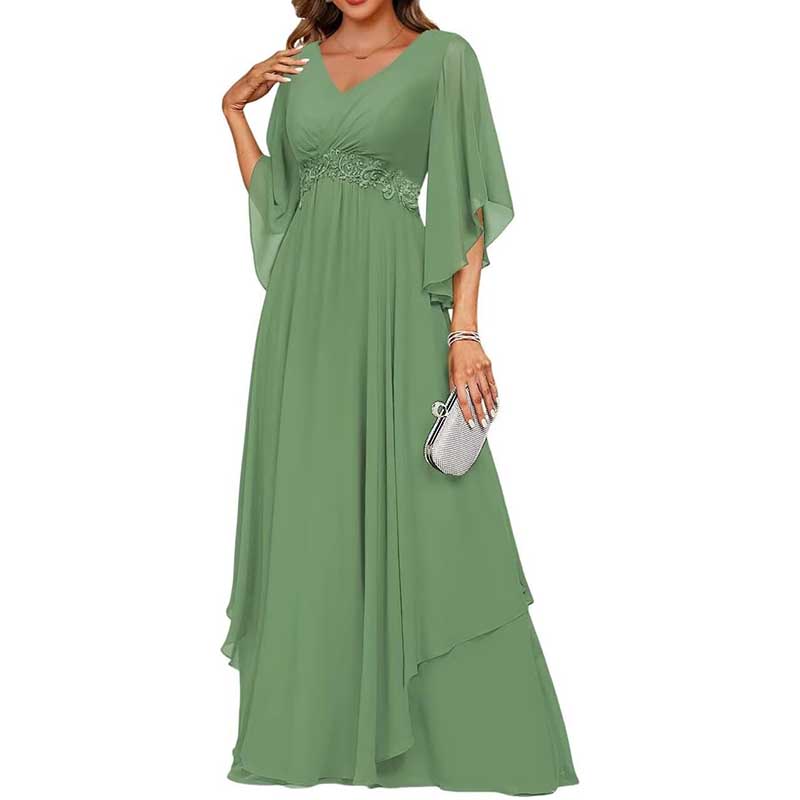 V-Neck Long Chiffon Bridesmaid Dress Breathable, Lightweight & Timeless