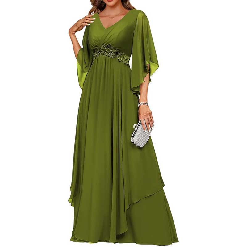 V-Neck Long Chiffon Bridesmaid Dress Breathable, Lightweight & Timeless