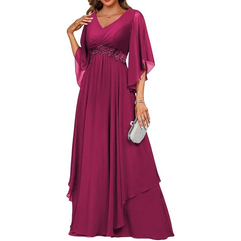 V-Neck Long Chiffon Bridesmaid Dress Breathable, Lightweight & Timeless