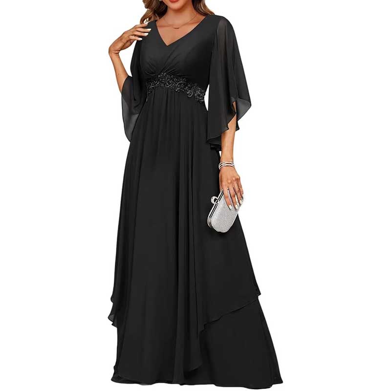 V-Neck Long Chiffon Bridesmaid Dress Breathable, Lightweight & Timeless