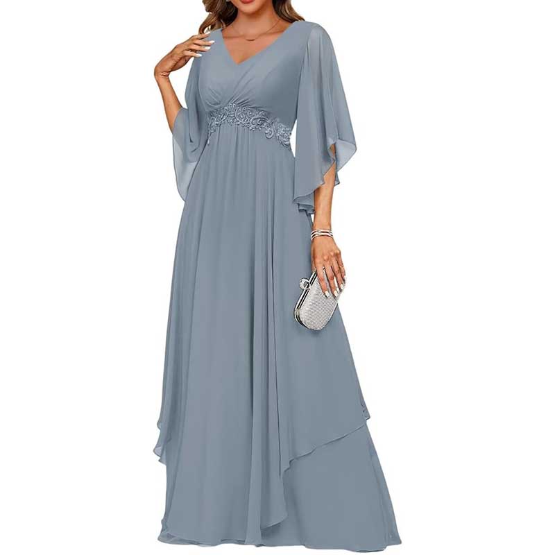 V-Neck Long Chiffon Bridesmaid Dress Breathable, Lightweight & Timeless