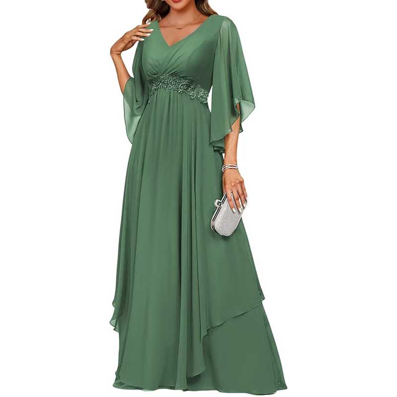 V-Neck Long Chiffon Bridesmaid Dress Breathable, Lightweight & Timeless