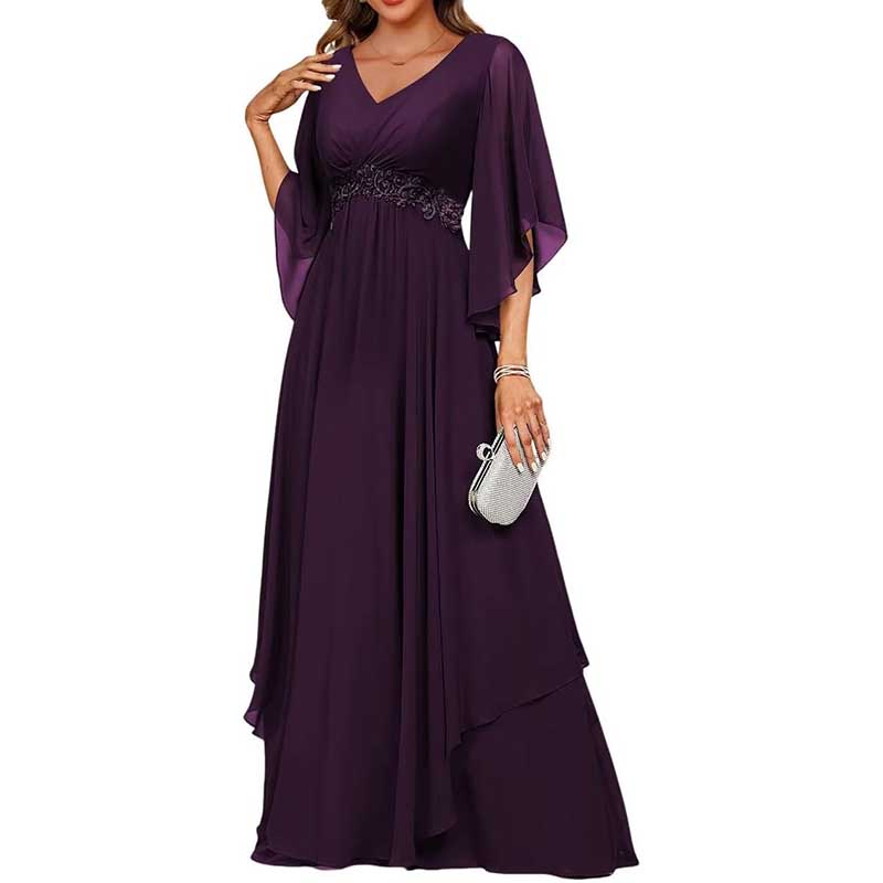 V-Neck Long Chiffon Bridesmaid Dress Breathable, Lightweight & Timeless