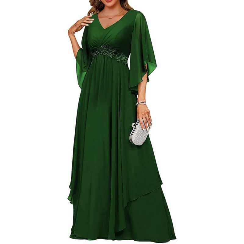 V-Neck Long Chiffon Bridesmaid Dress Breathable, Lightweight & Timeless