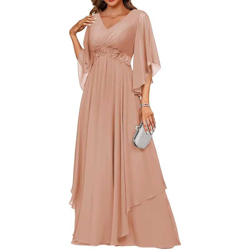 V-Neck Long Chiffon Bridesmaid Dress Breathable, Lightweight & Timeless