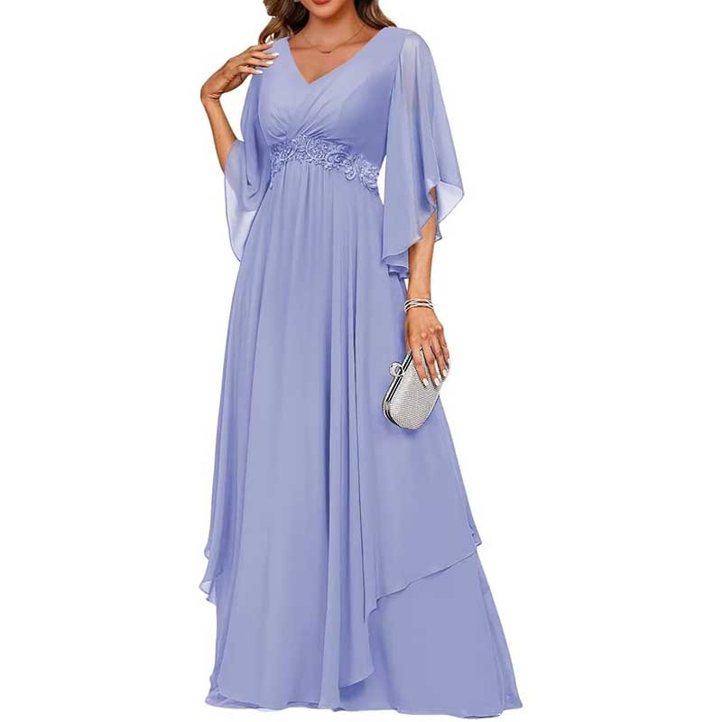 V-Neck Long Chiffon Bridesmaid Dress Breathable, Lightweight & Timeless