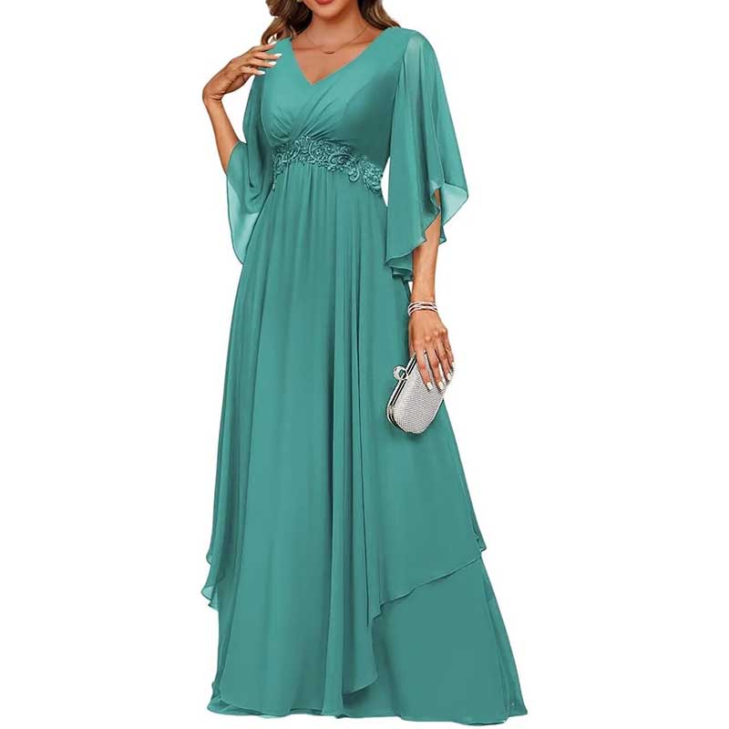 V-Neck Long Chiffon Bridesmaid Dress Breathable, Lightweight & Timeless