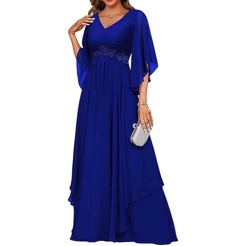 V-Neck Long Chiffon Bridesmaid Dress Breathable, Lightweight & Timeless
