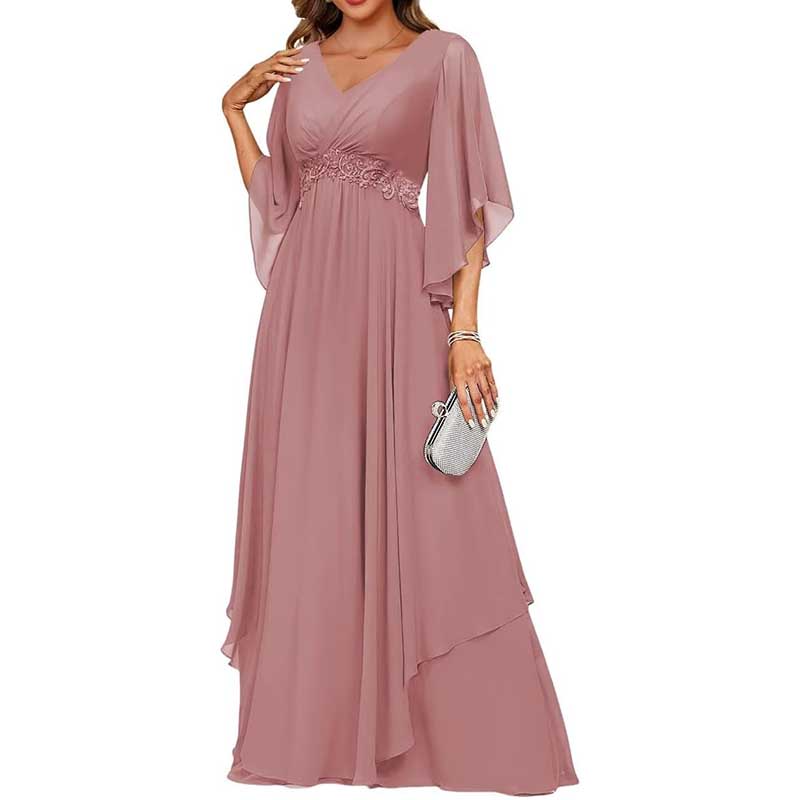 V-Neck Long Chiffon Bridesmaid Dress Breathable, Lightweight & Timeless