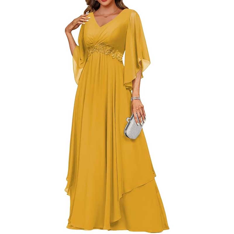 V-Neck Long Chiffon Bridesmaid Dress Breathable, Lightweight & Timeless