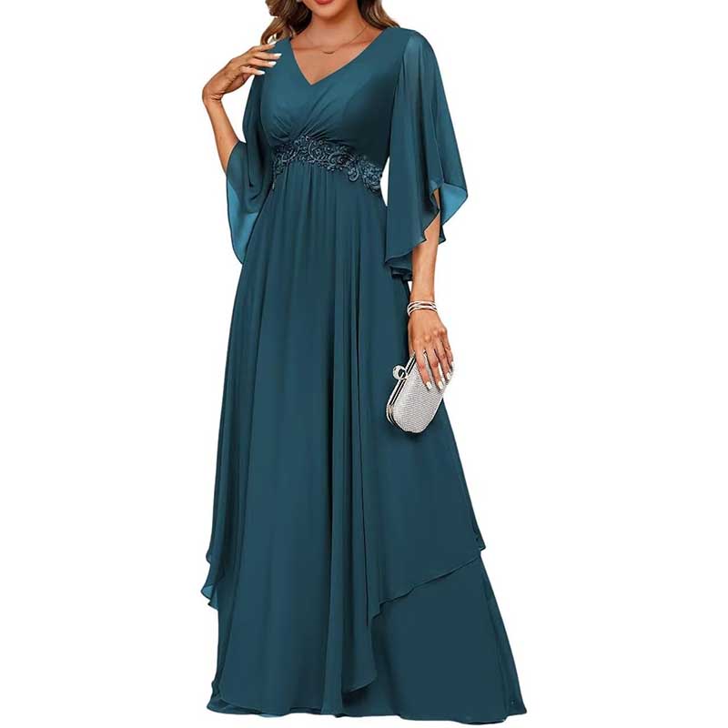 V-Neck Long Chiffon Bridesmaid Dress Breathable, Lightweight & Timeless