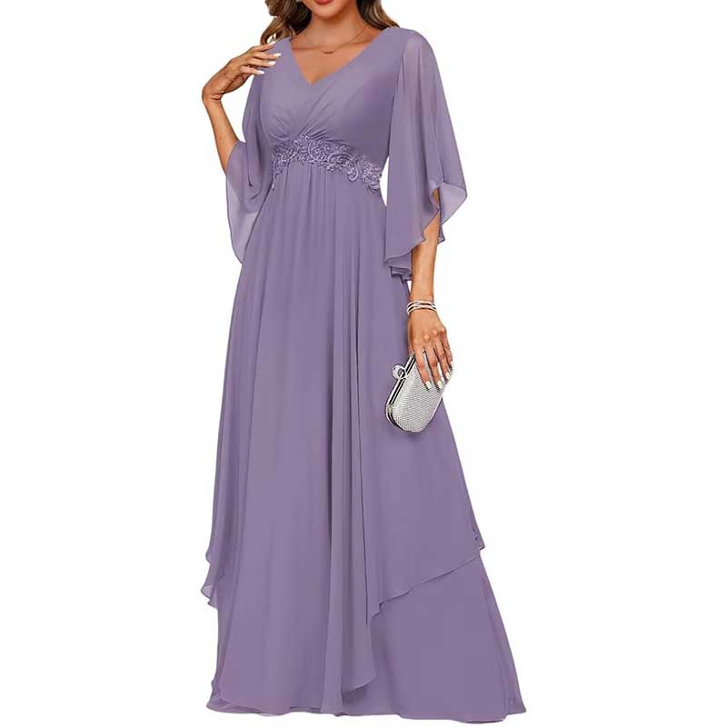 V-Neck Long Chiffon Bridesmaid Dress Breathable, Lightweight & Timeless
