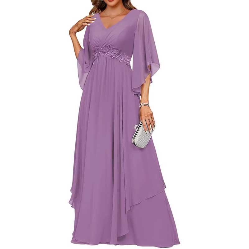 V-Neck Long Chiffon Bridesmaid Dress Breathable, Lightweight & Timeless