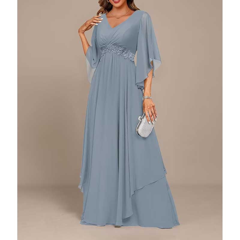 V-Neck Long Chiffon Bridesmaid Dress Breathable, Lightweight & Timeless